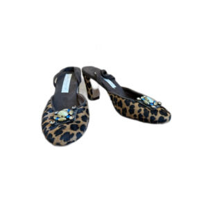 Olivia Rose Tal Leopard Print and Jewel-Embellished Slingback Pump Size 8